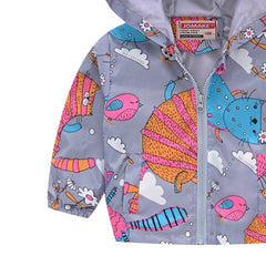 Cartoon Print Zipper Hooded