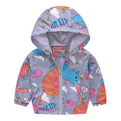 Cartoon Print Zipper Hooded