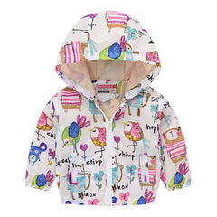 Cartoon Print Zipper Hooded