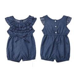 Denim Jumpsuit With Bowknot